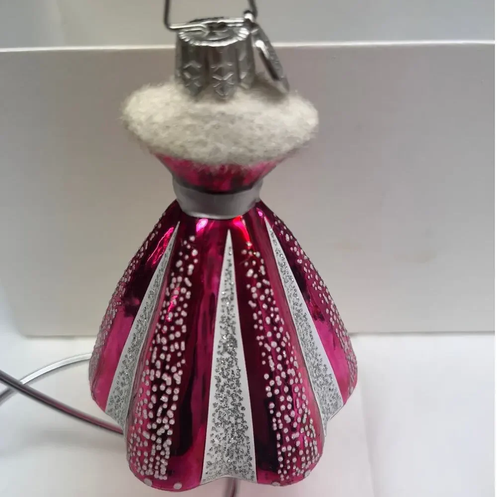 Mary Kay Pink Dress Glass Christmas Ornament Box Display Stand Holiday